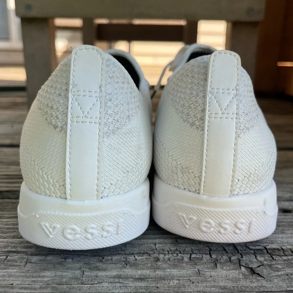 Vessi Weekend Classic Sneaker Womens’ 8 White Knit Casual Shoes, Teal Accents